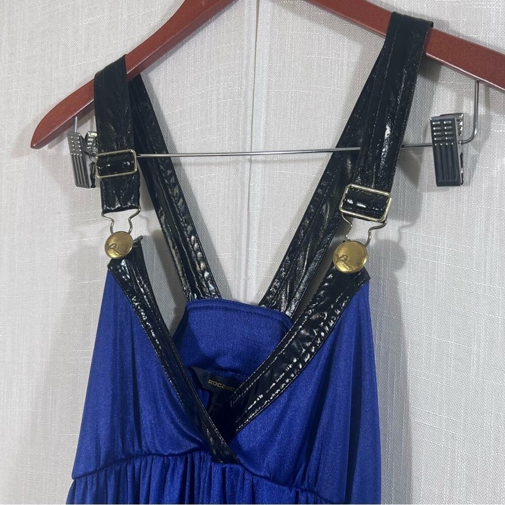 Rocawear NWT Blue Faux Patent Leather Buckle Strap Mini Babydoll Dress Size L - Picture 5 of 15